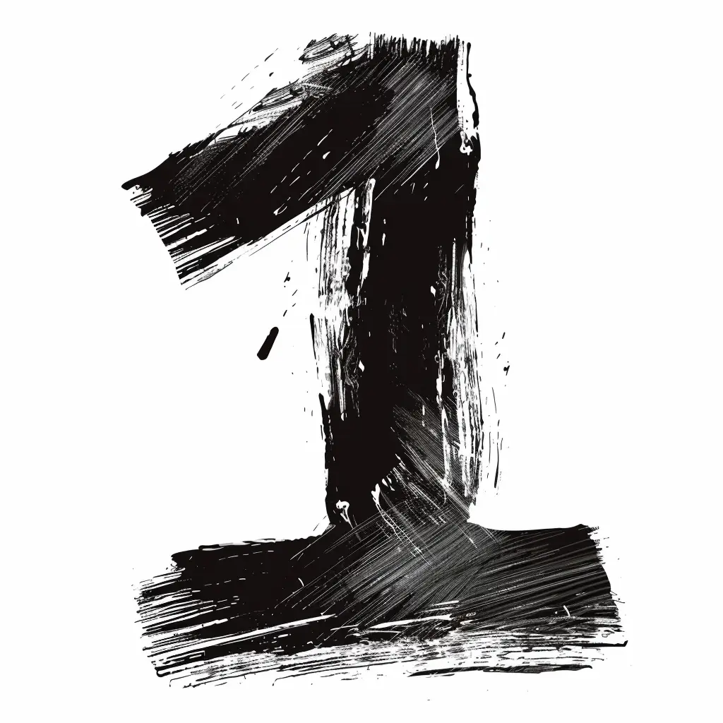 number 1 brush ink black and white letter font art stroke