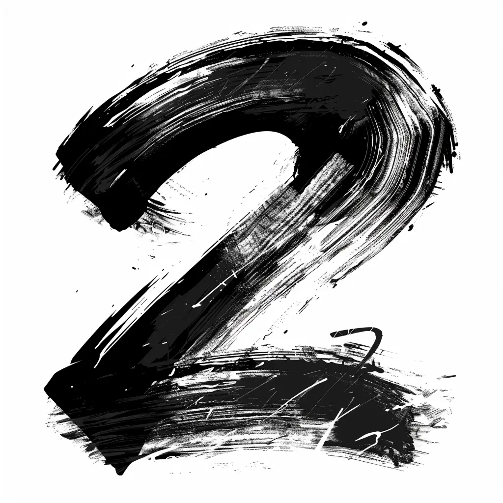 number 2 brush ink black and white letter font art stroke