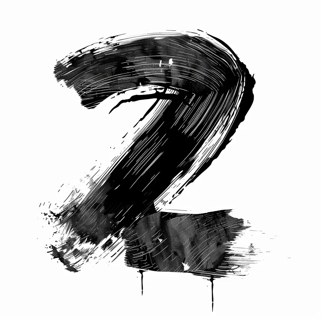 number 2 brush ink black and white letter font stroke art