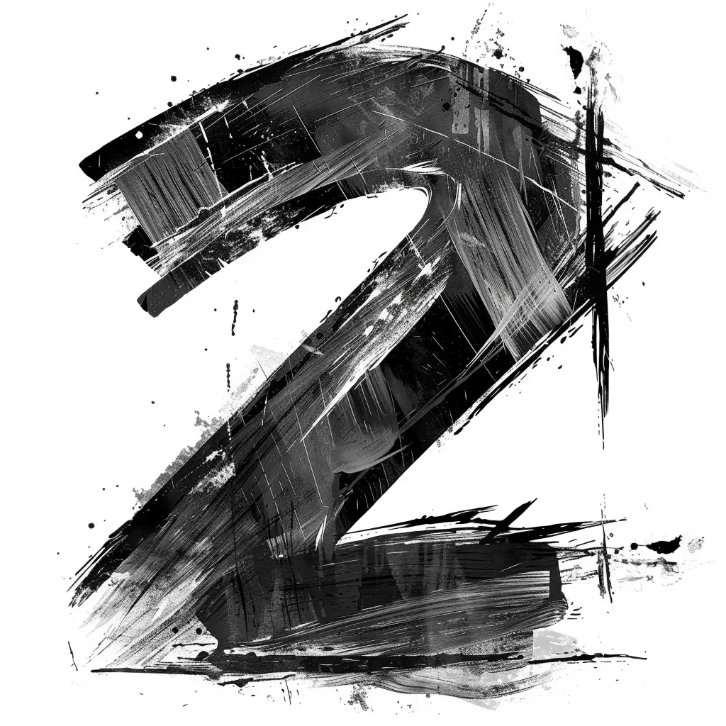 number 2 brush ink black and white letter stroke art font