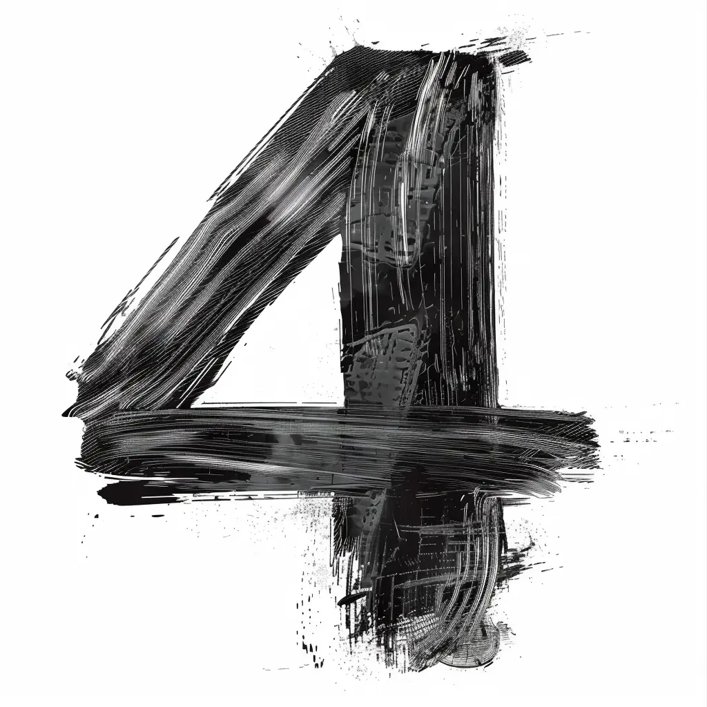number 4 brush ink black and white art letter font stroke