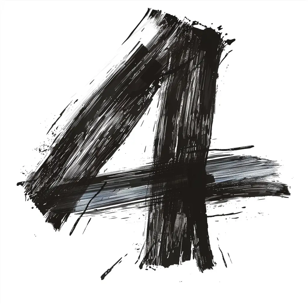 number 4 brush ink black and white letter font art stroke