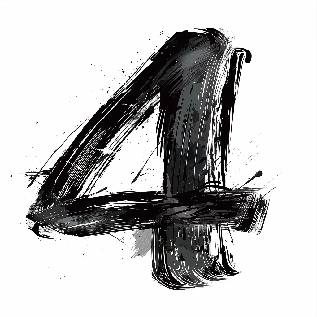 number 4 brush ink black and white letter font stroke art
