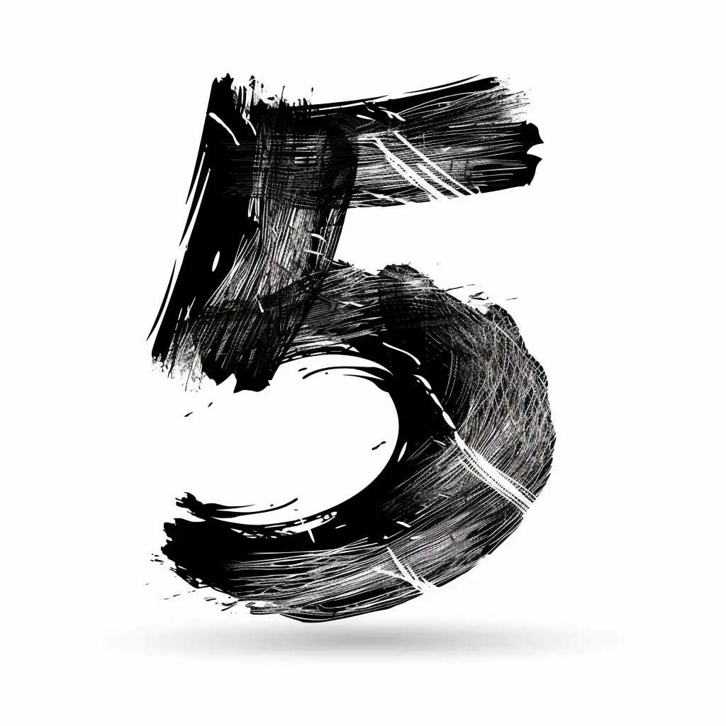 number 5 brush ink black and white letter font stroke art