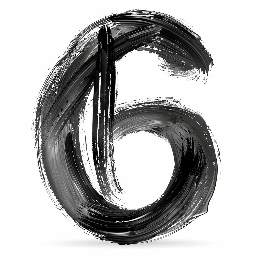 number 6 brush ink black and white letter font stroke art