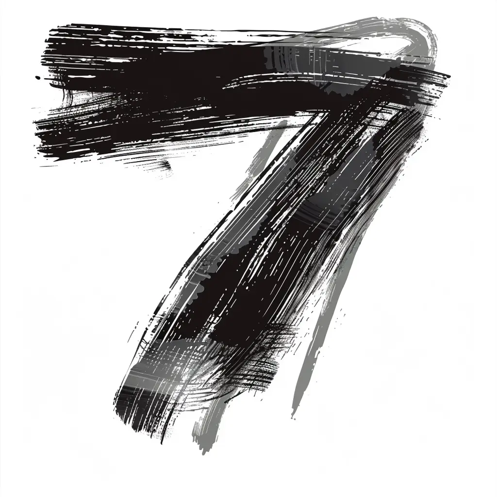 number 7 brush ink black and white letter font art stroke seven