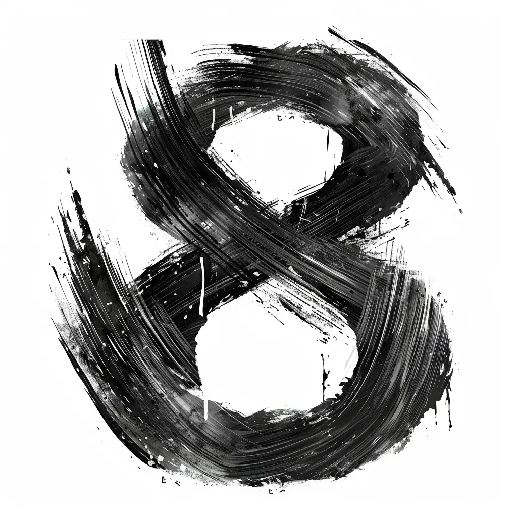 number 8 brush ink black and white art letter font stroke