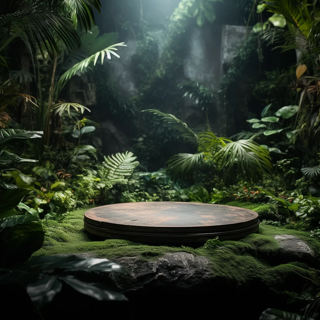 stone table green leaves show stage product scene mockup photography