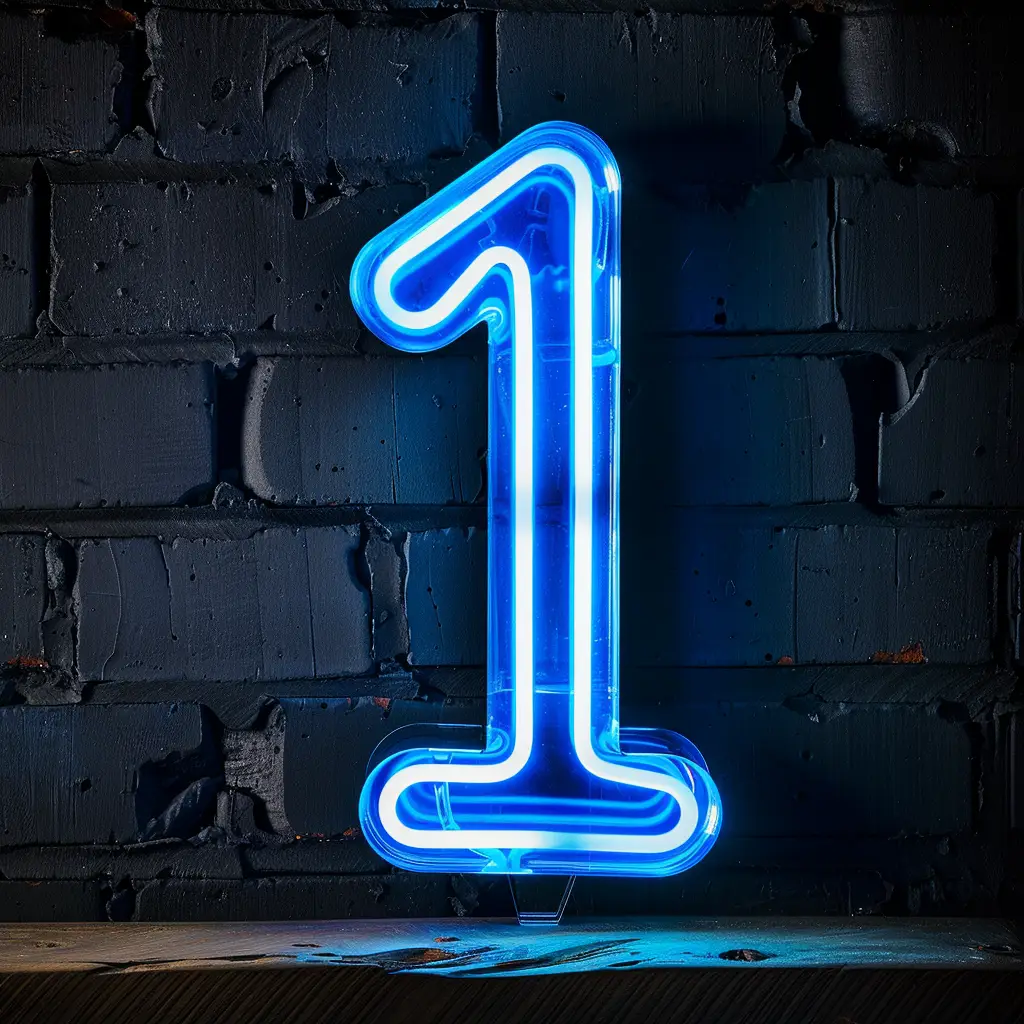 1 number blue LED neon light word text