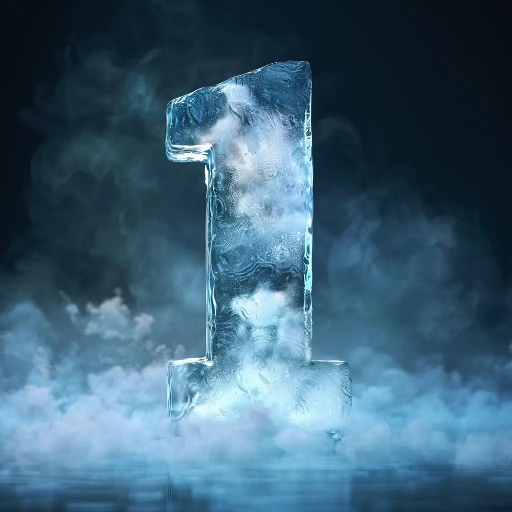 1 number cold ice block text word 3D freeze