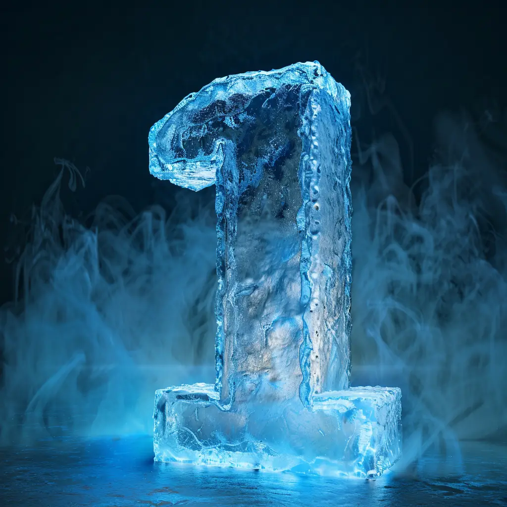 1 number cold ice block word text freeze 3D