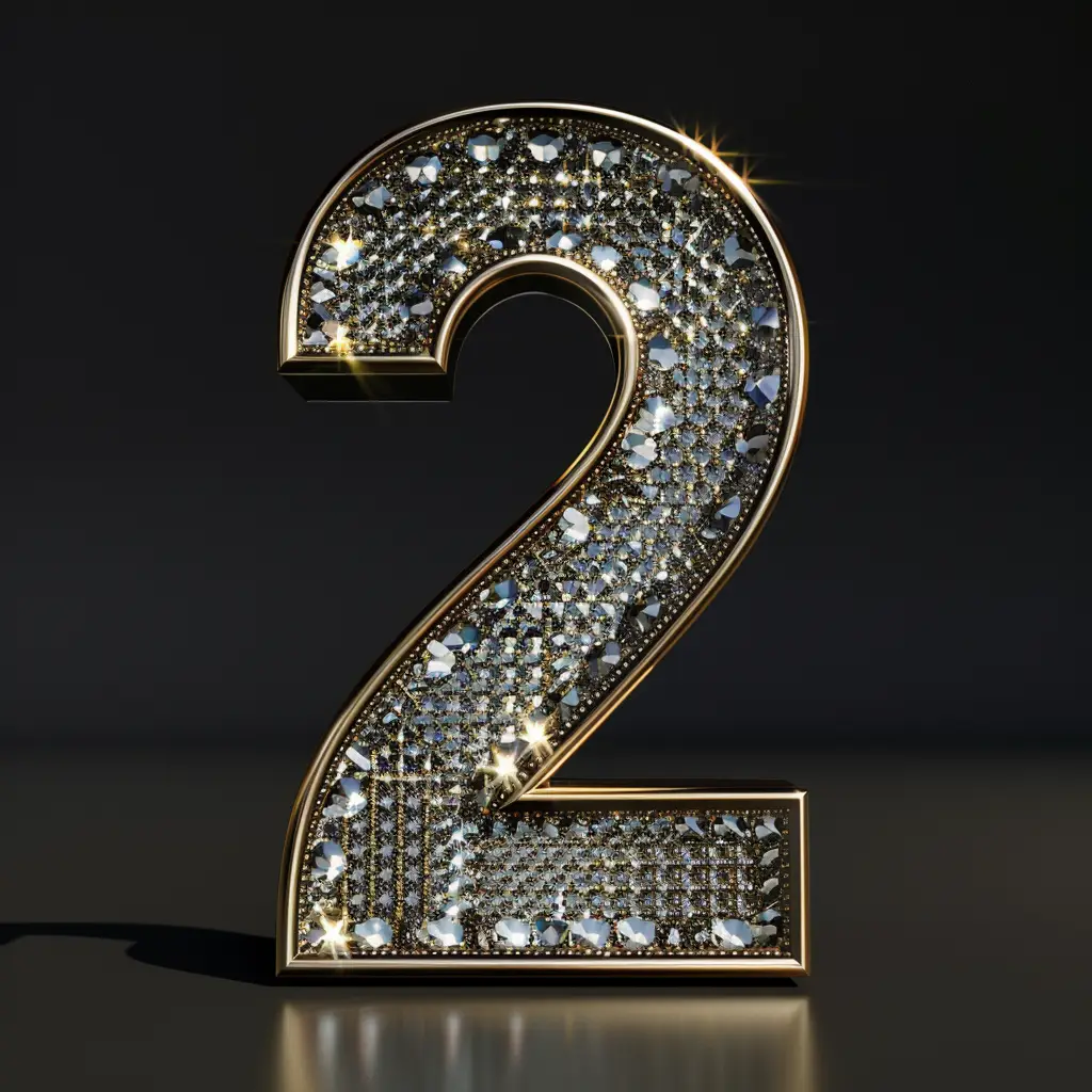 2 number text word type diamond 3D gold