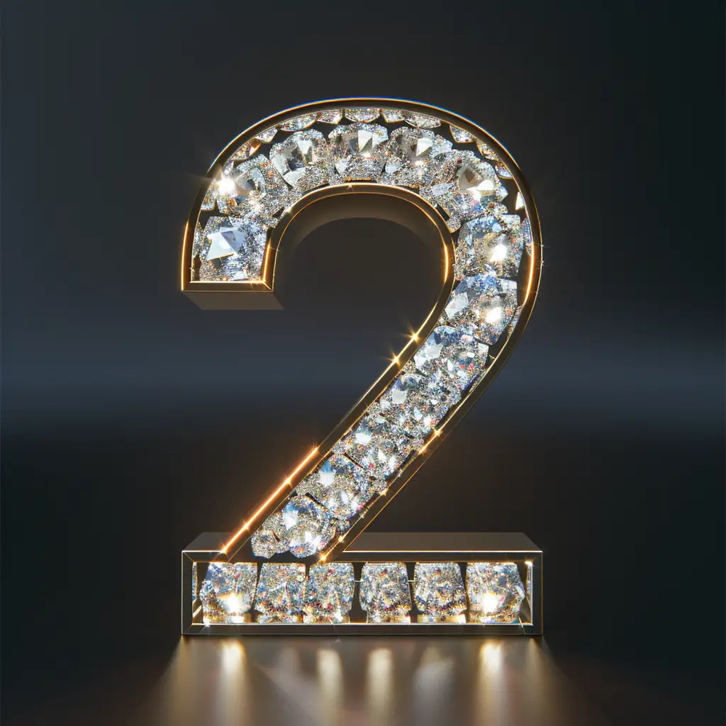 2 number word text type diamond gold 3D