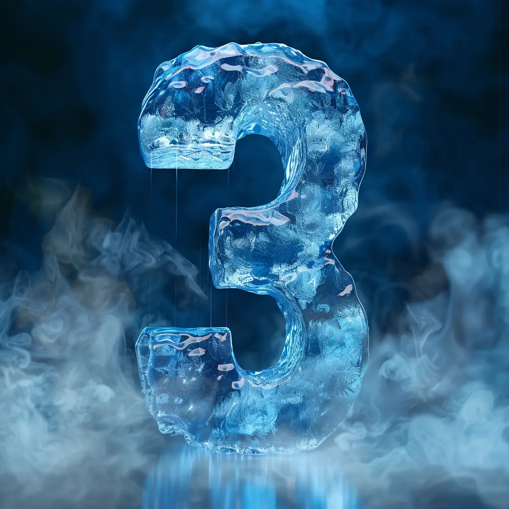 3 number cold ice block freeze  text word 3D