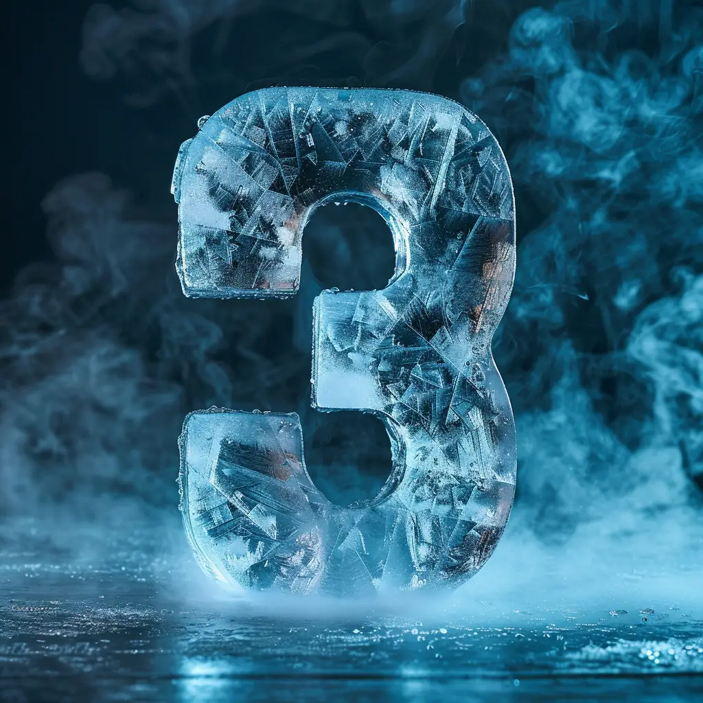 3 number cold ice block word text freeze 3D