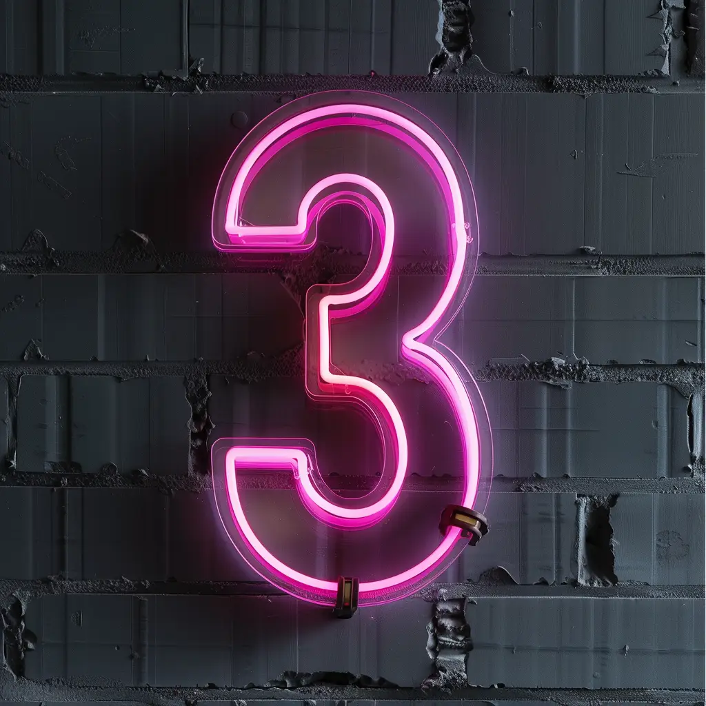 3 number pink LED neon light word text