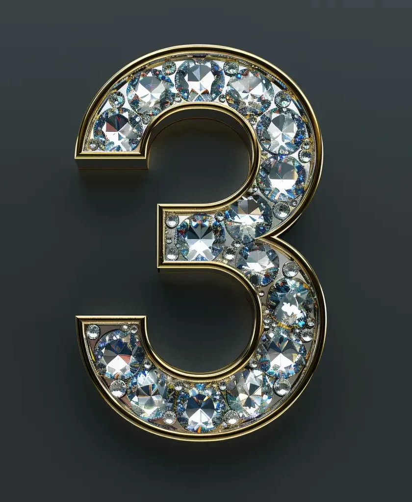 3 number word text type diamond 3D gold