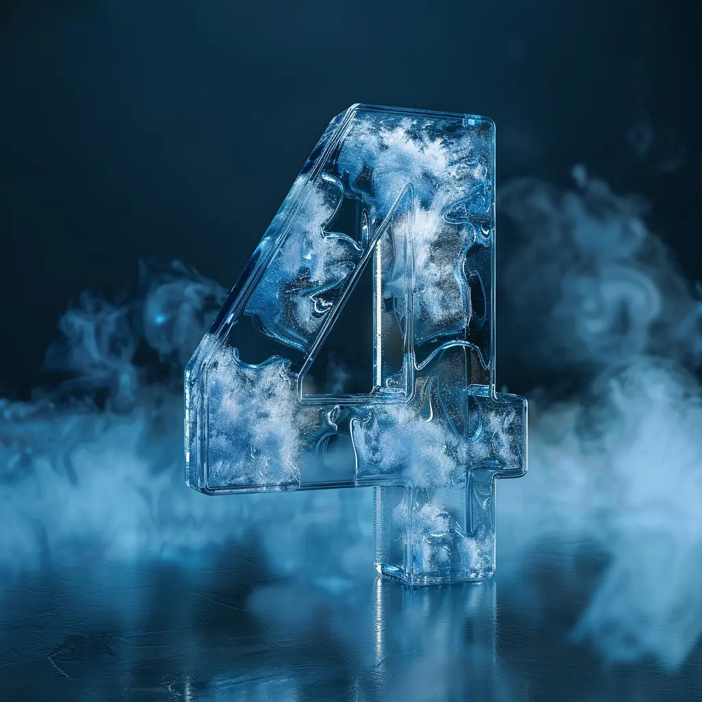 4 number cold ice block text word 3D freeze