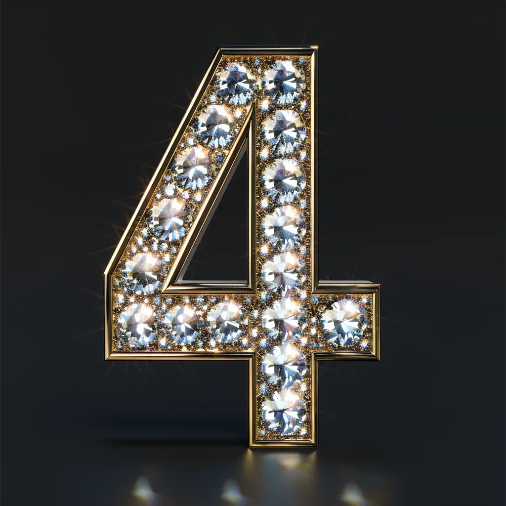 4 number word text type diamond 3D gold