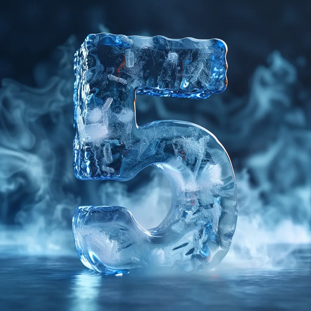 5 number cold ice block text word 3D freeze
