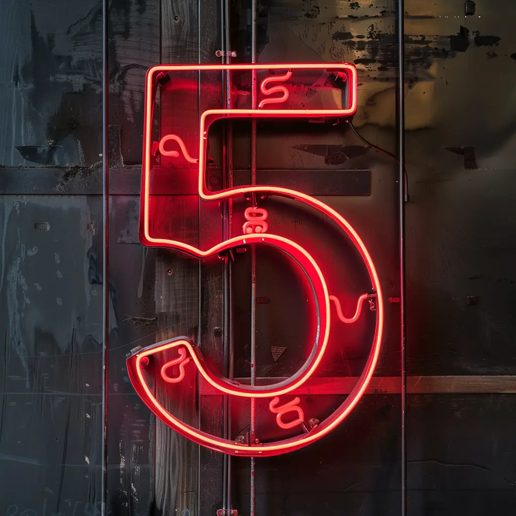 5 number red LED neon light text word