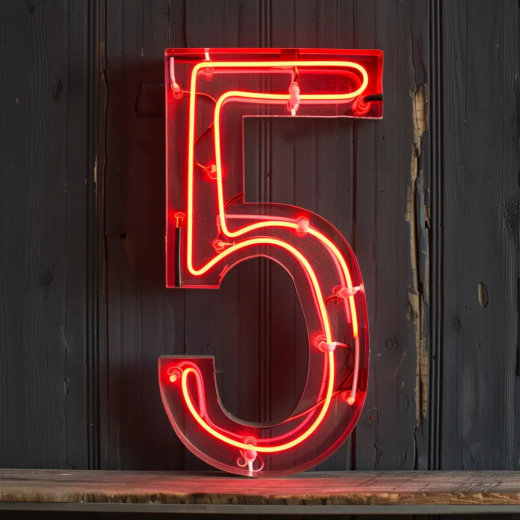 5 number red LED neon light word text