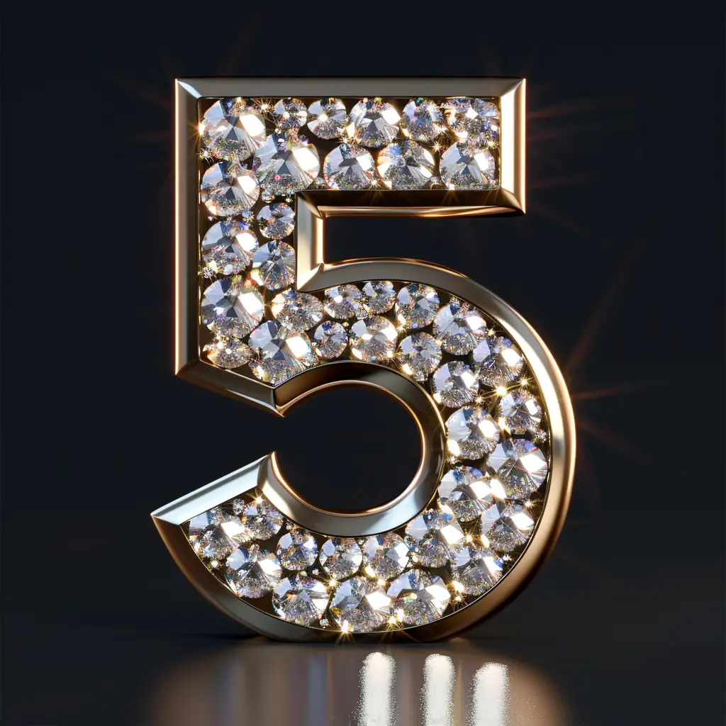 5 number word text type diamond 3D gold