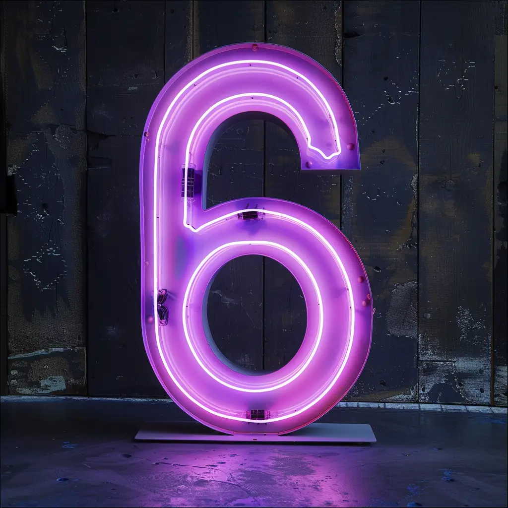 6 number purple LED light neon word text