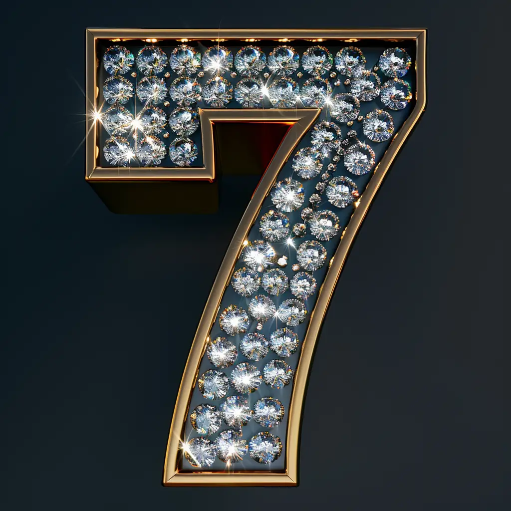 7 number word text type diamond gold 3D