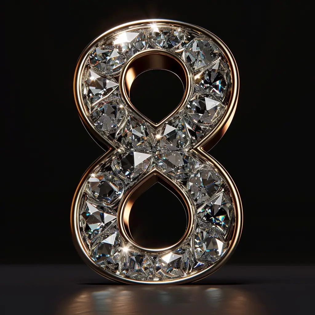 8 number text word type diamond 3D gold