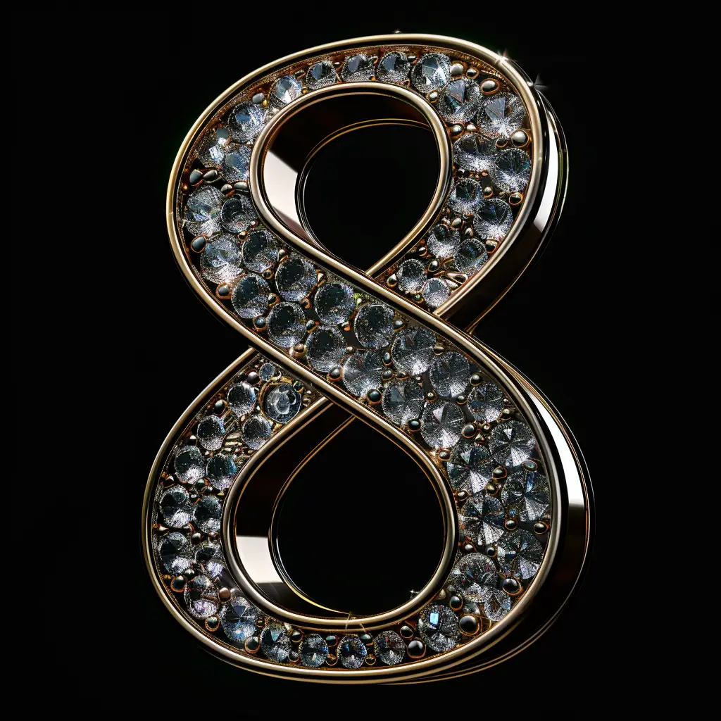 8 number text word type diamond gold 3D