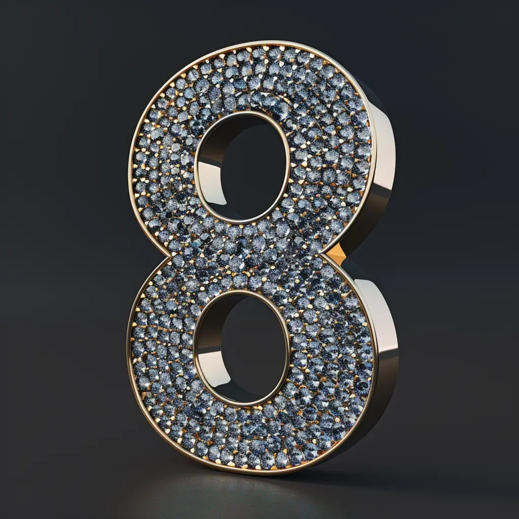 8 number word text type diamond 3D gold
