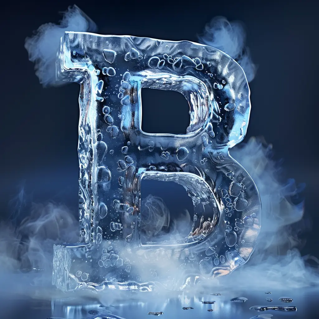 B letter cold ice block text word 3D freeze