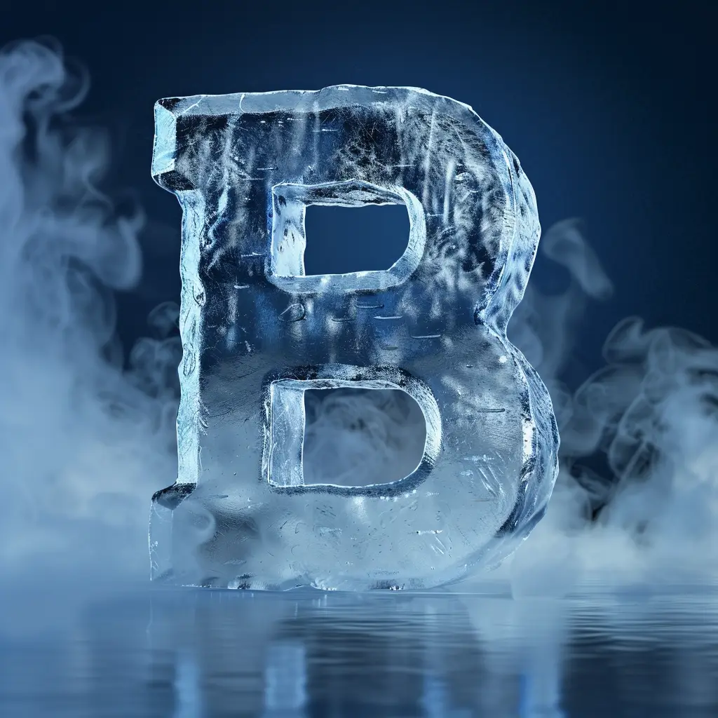 B letter cold ice block word text freeze 3D