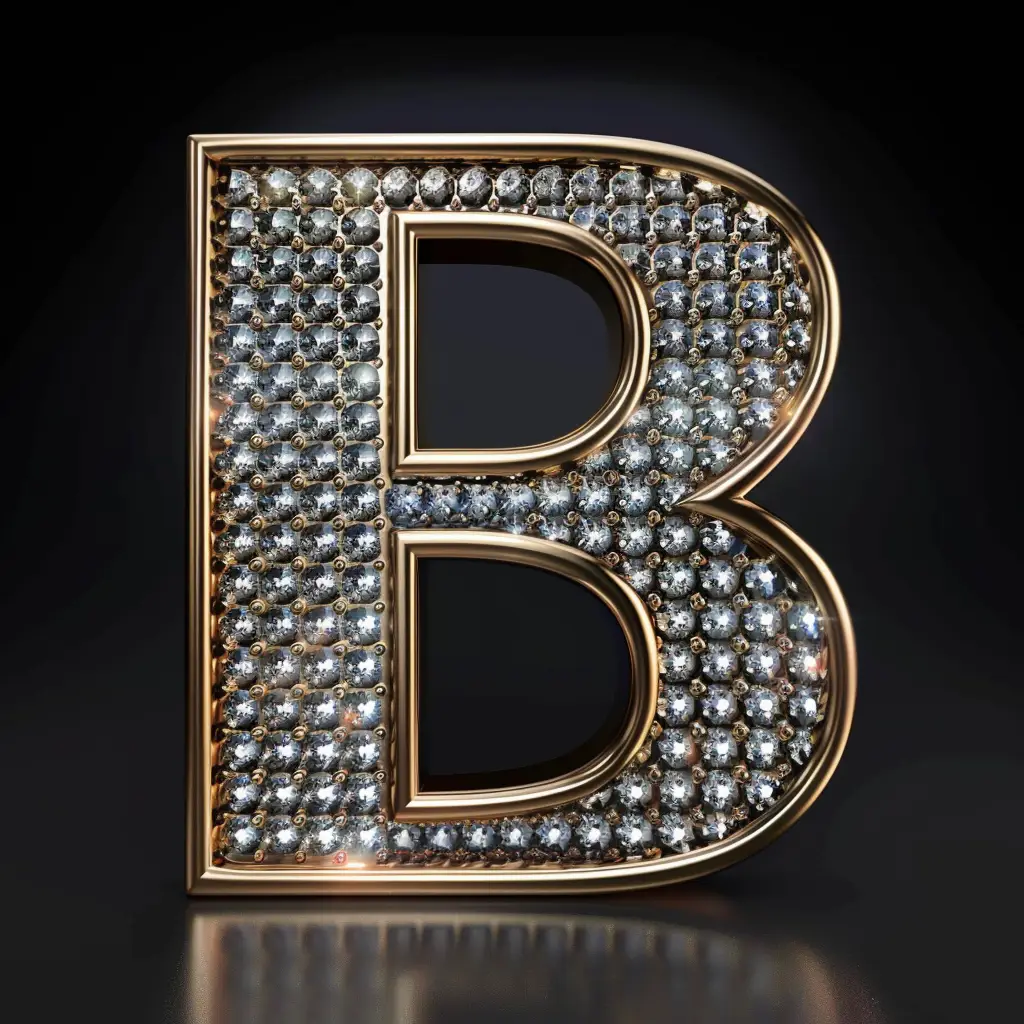B letter word text type diamond gold 3D
