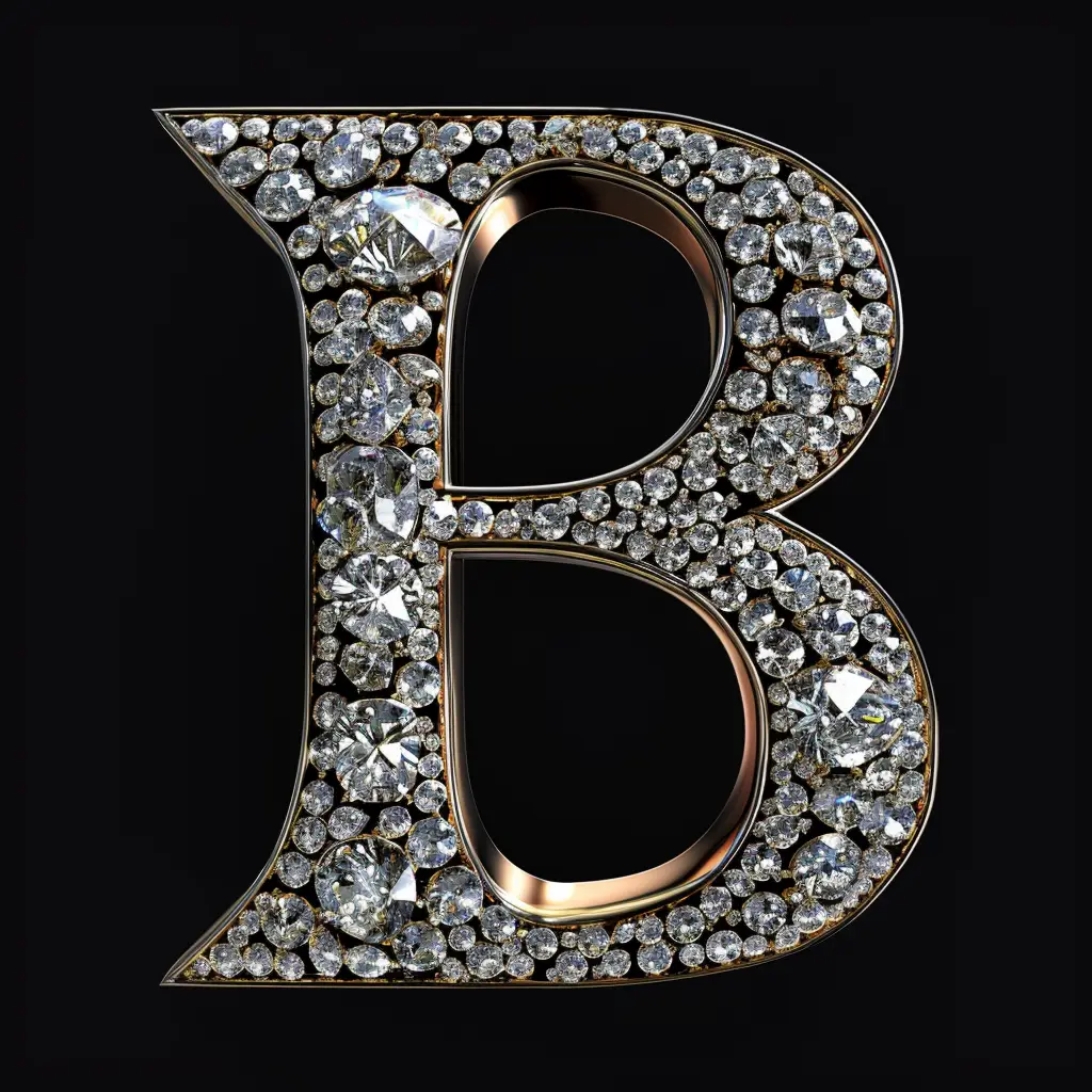 B letter word type text 3D diamond gold