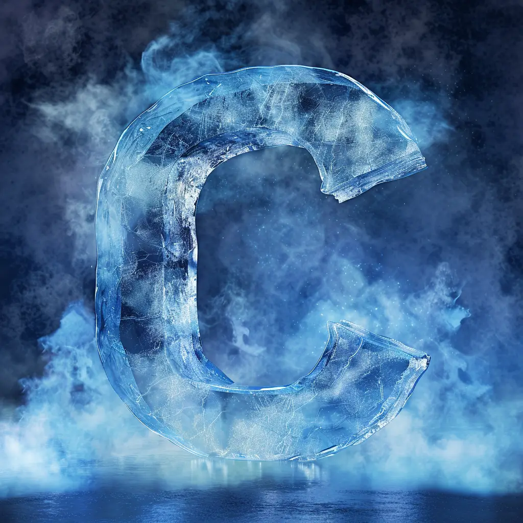 C letter cold ice block 3D text word freeze