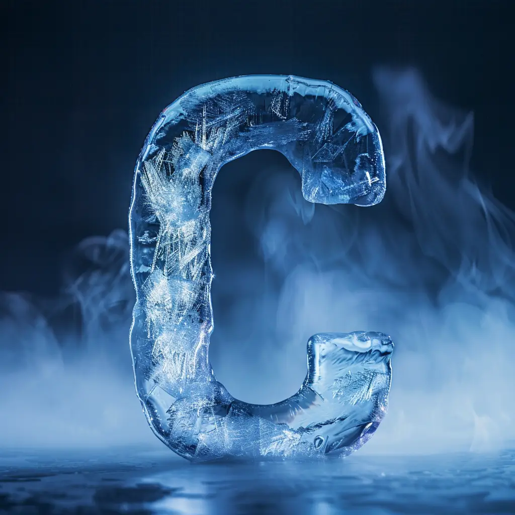 C letter cold ice block text word freeze 3D