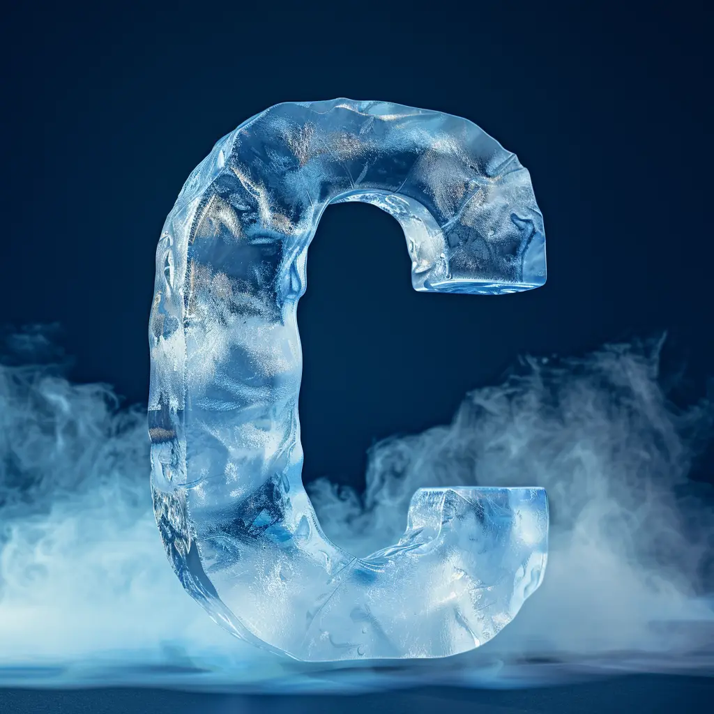 C letter cold ice block word text freeze 3D