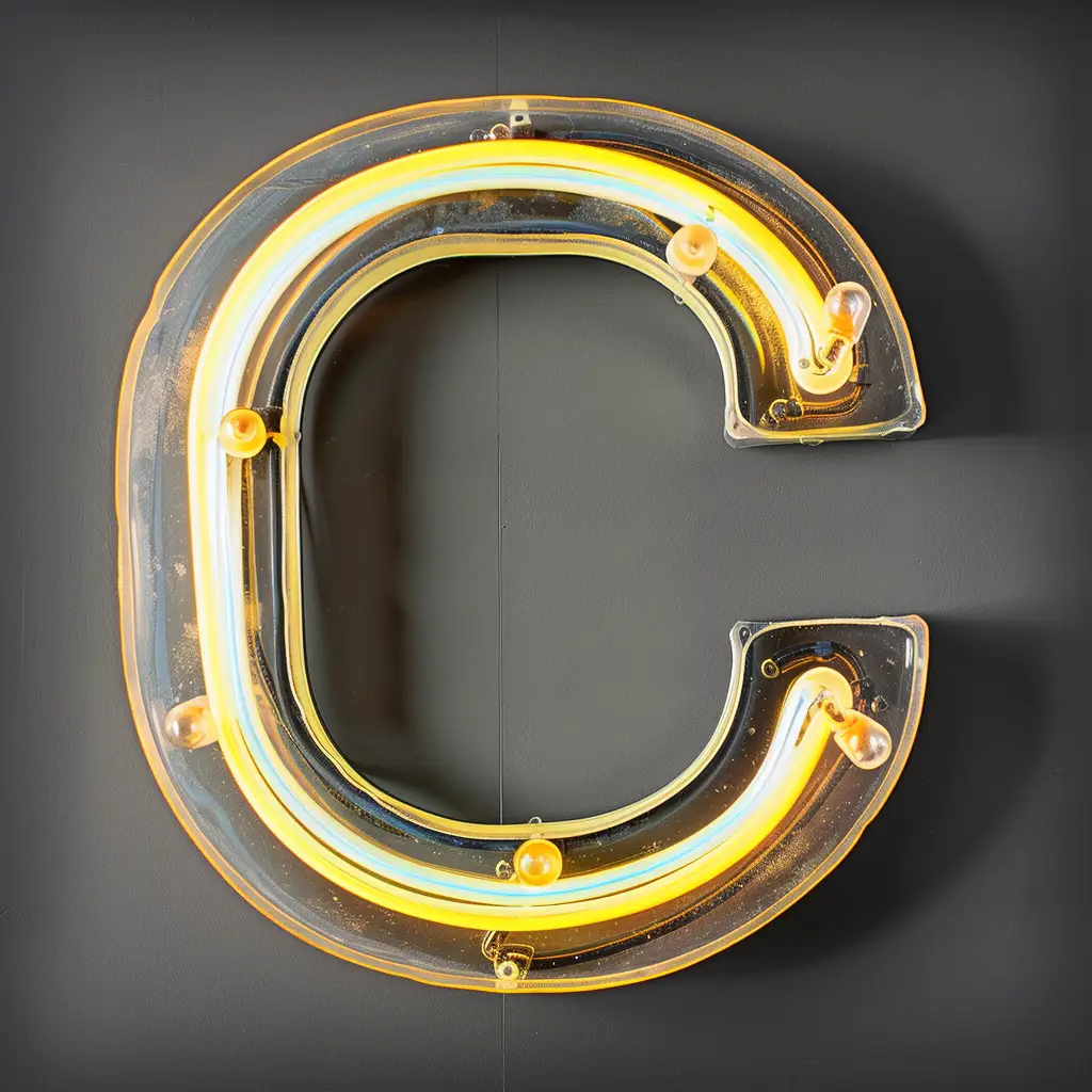 C letter yellow LED neon light text word