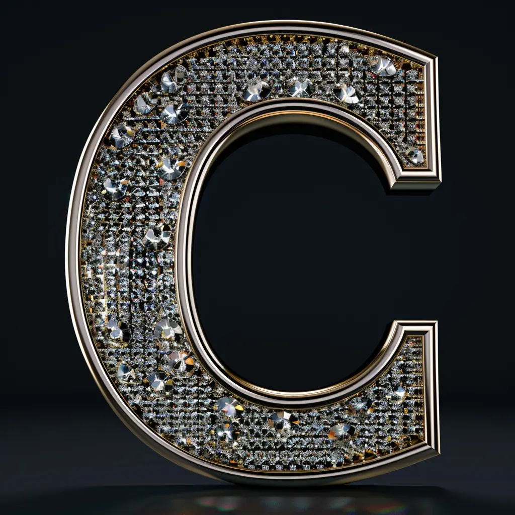 C letter word text type diamond gold 3D