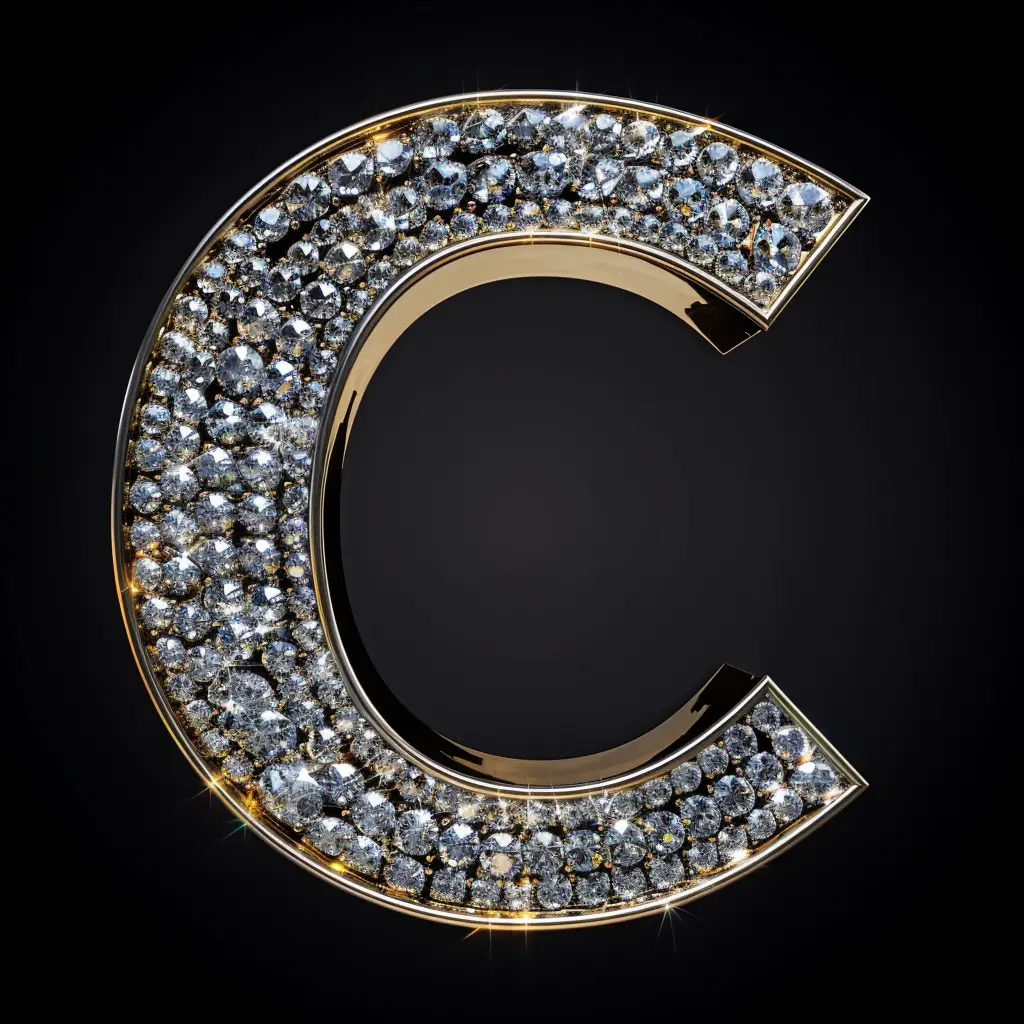 C letter word type text diamond gold 3D