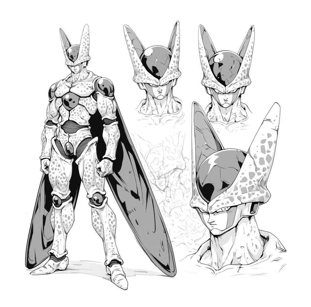 Cell Dragon Ball character comics cartoon Animation schematic sketch black and white drawing