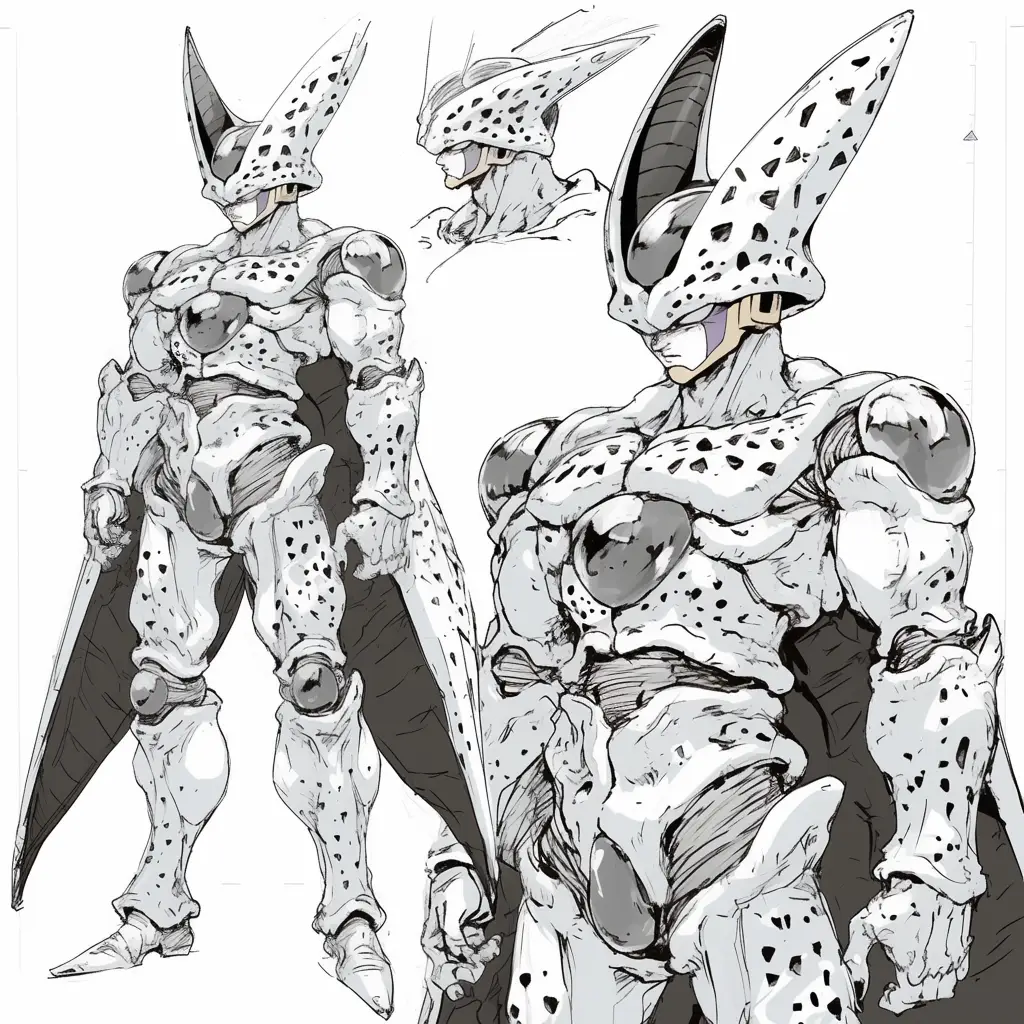 Cell Dragon Ball character comics cartoon Animation sketch black and white schematic drawing