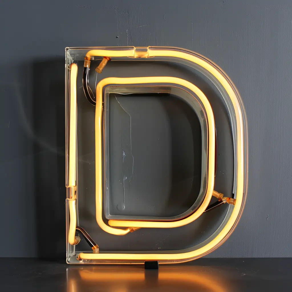 D letter yellow LED light neon text word
