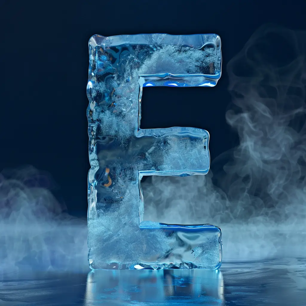 E letter cold ice block text word 3D freeze