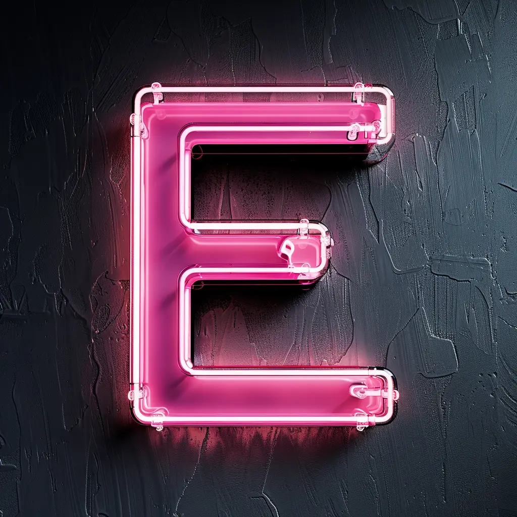 E letter pink LED neon light word text