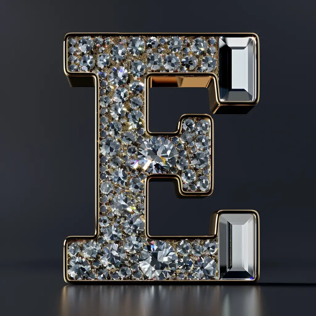E letter word text type 3D diamond gold