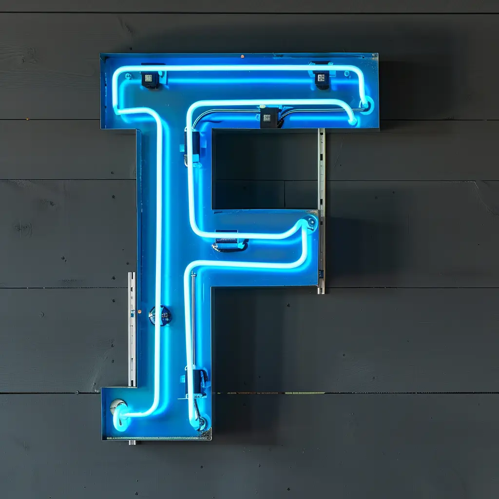 F letter blue LED neon light text word