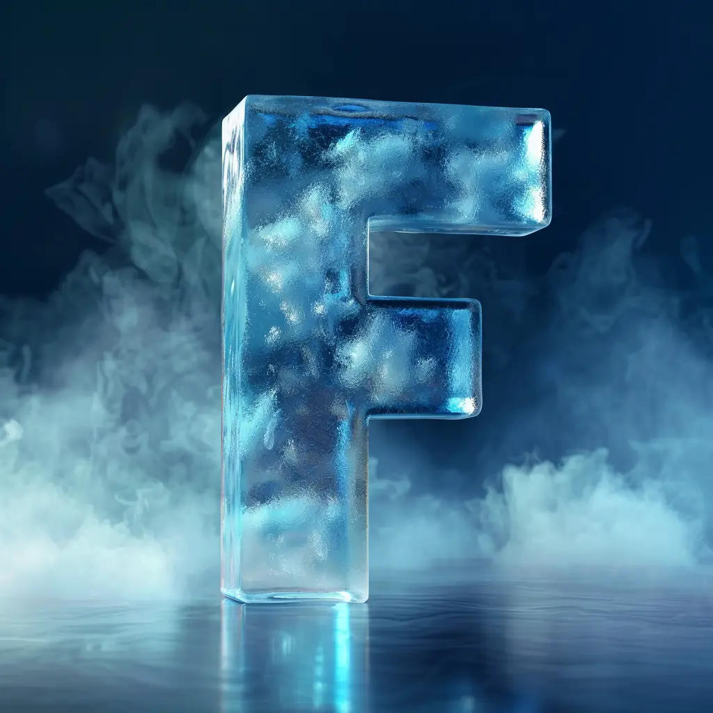 F letter cold ice block text word 3D freeze
